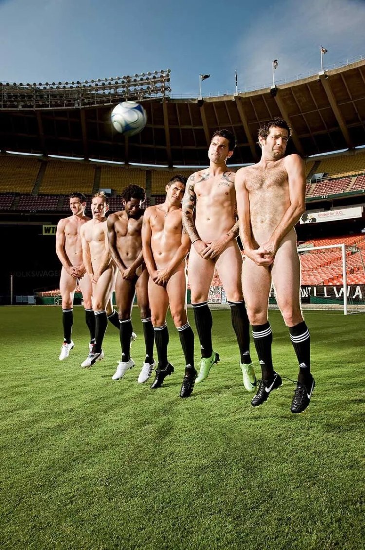 Naked football players on the field