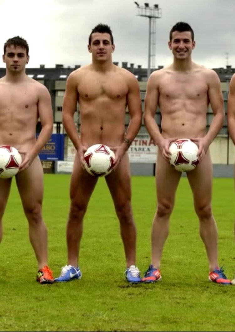 Naked football players on the field