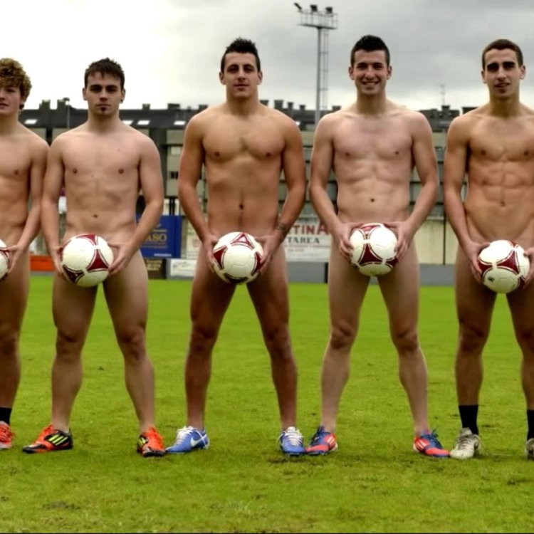 Naked football players on the field