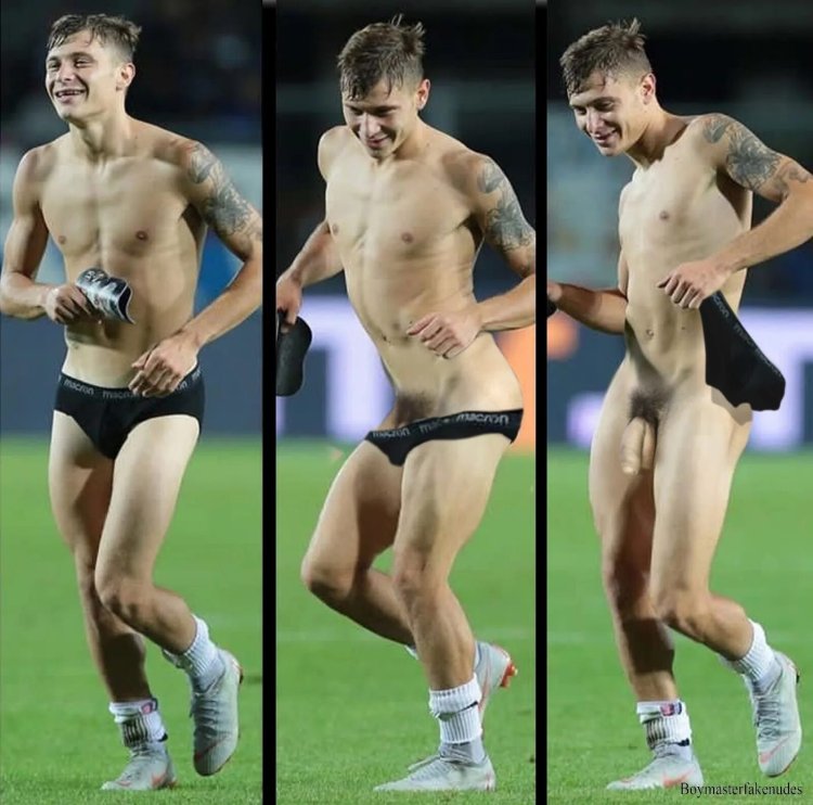 Naked football players on the field