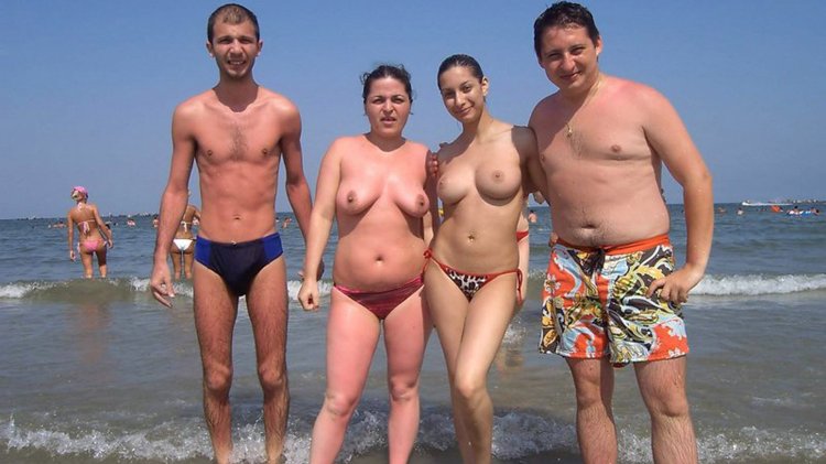 Naked families on the beach