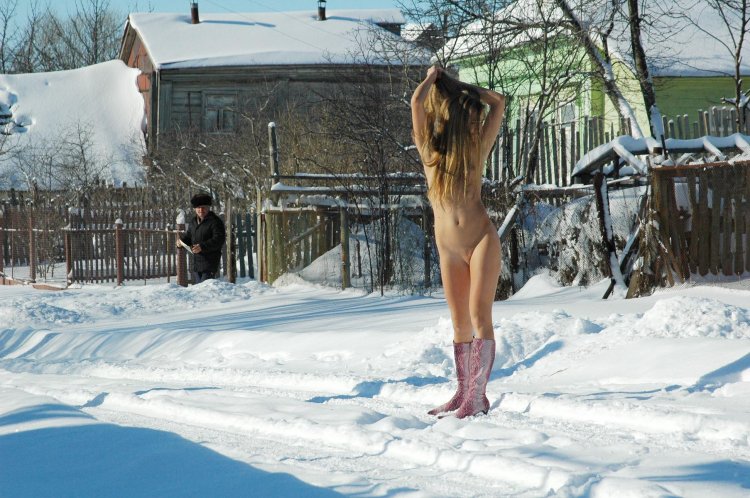 Naked in the winter on the street