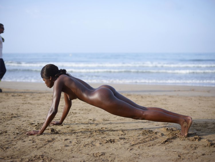 Beautiful naked black women on the beach